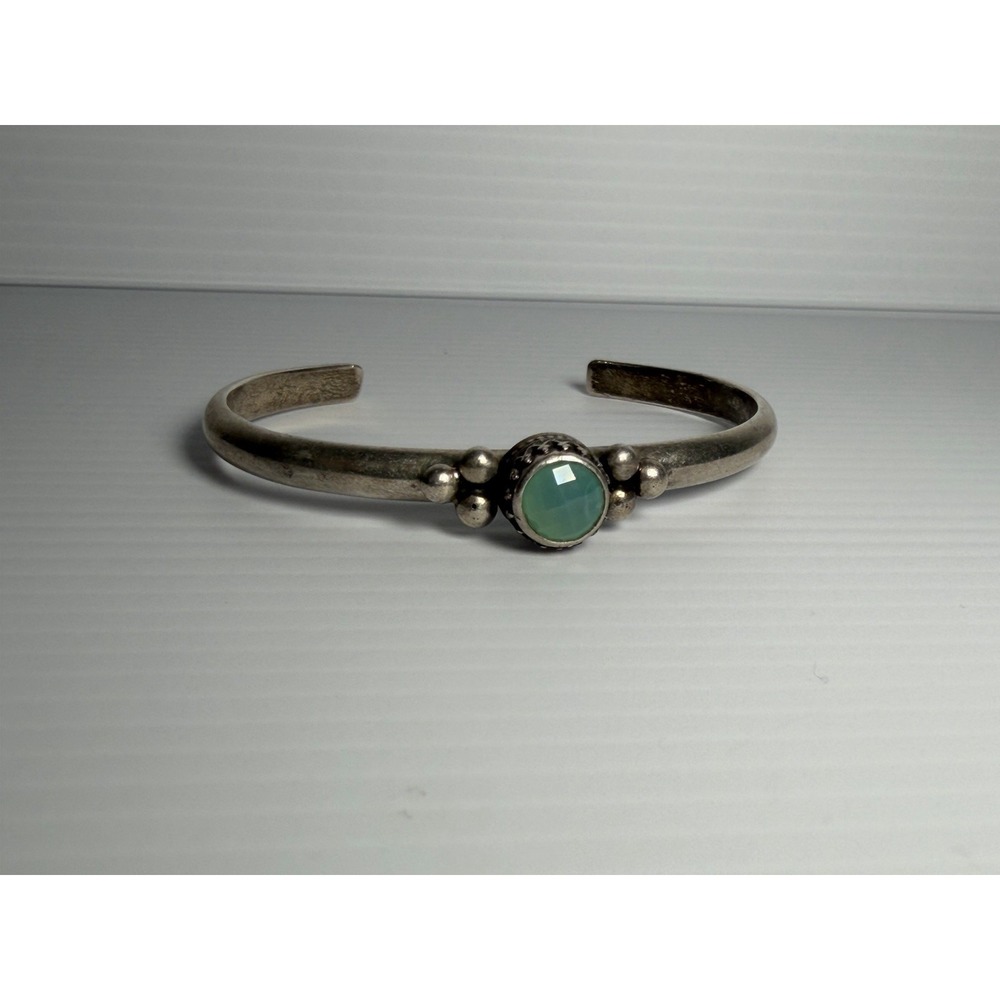 Artisan Handmade Bracelet Sterling Silver Cuff W/ Chalcedony Stone 19g